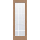 18 light grille flush glazed fiberglass entry door, full lite, 34" x 96", tan woodgrain finish, white grilles between glass