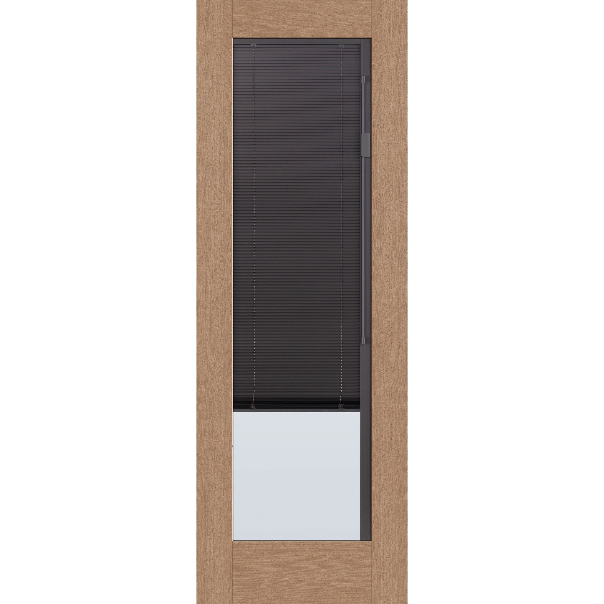 Raise & Lower Blinds flush glazed fiberglass entry door, full lite, 34" x 96", tan woodgrain finish, slate blinds