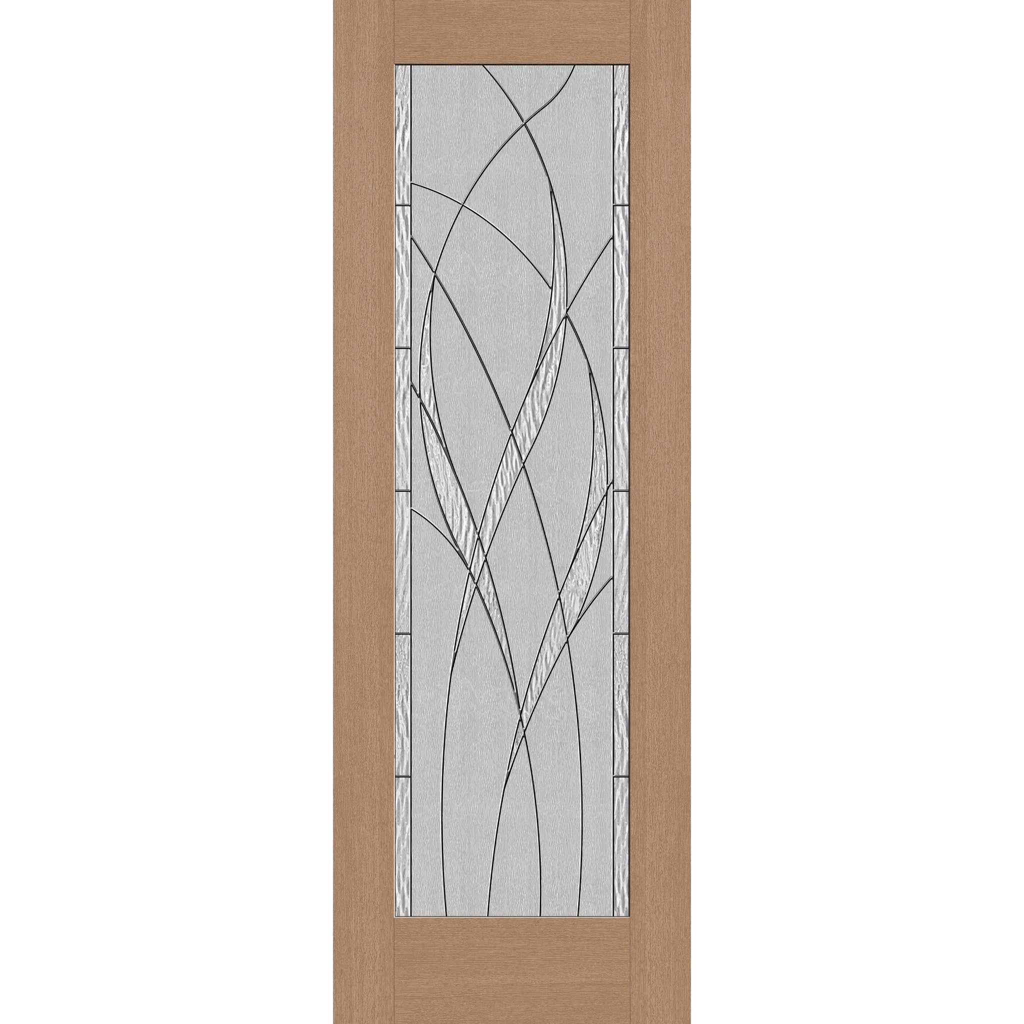 Waterside flush glazed fiberglass entry door, full lite, 34" x 96", tan woodgrain finish, Black Chrome caming
