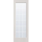 18 light grille flush glazed hurricane-rated fiberglass entry door, full lite, 34" x 96", white satin smooth finish, white grilles between glass