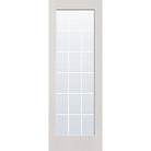 18 light grille flush glazed hurricane-rated fiberglass entry door, full lite, 34" x 96", white satin smooth finish, white grilles between glass
