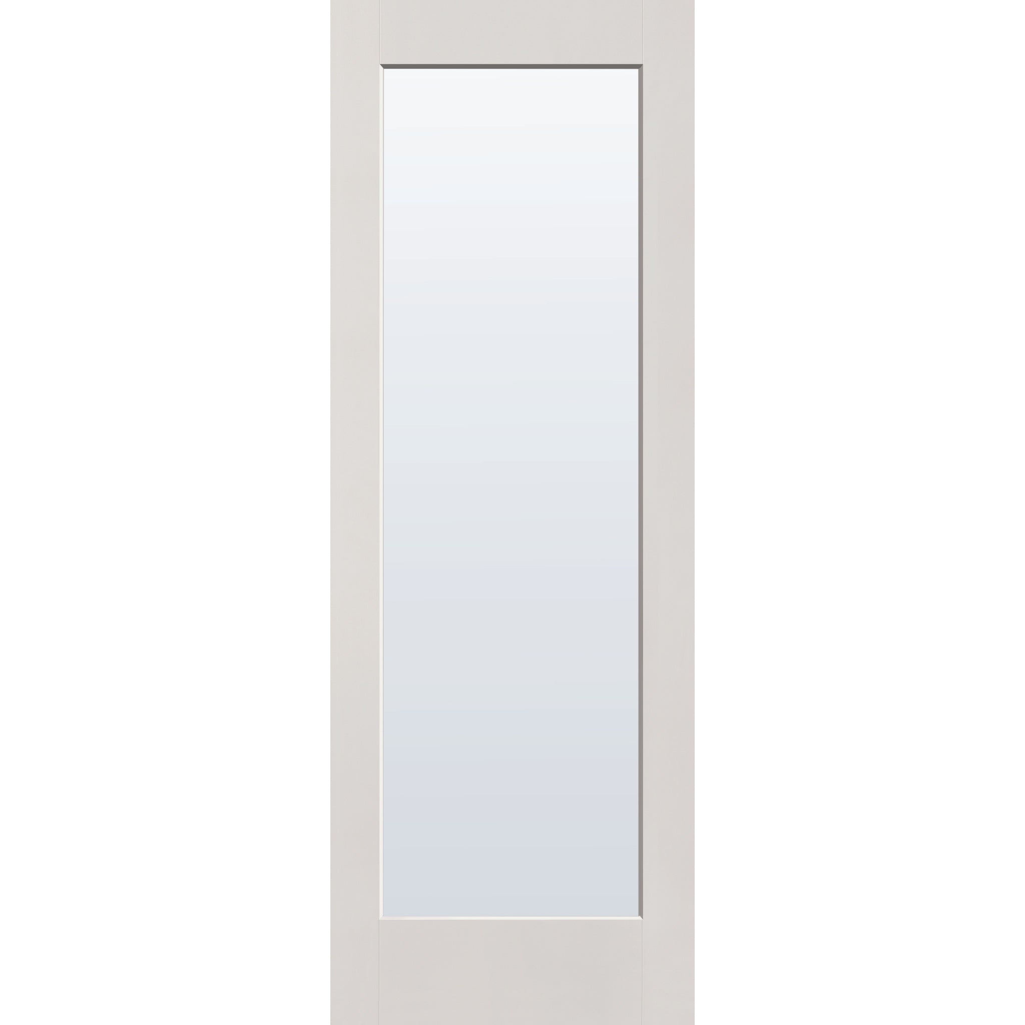 Clear flush glazed fiberglass entry door, full lite, 34" x 96", white satin smooth finish