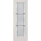 Dexter flush glazed fiberglass entry door, full lite, 34" x 96", white satin smooth finish, Black Aluminum caming