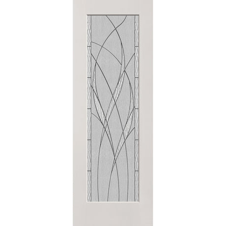 Waterside flush glazed fiberglass entry door, full lite, 34" x 96", white satin smooth finish, Black Chrome caming