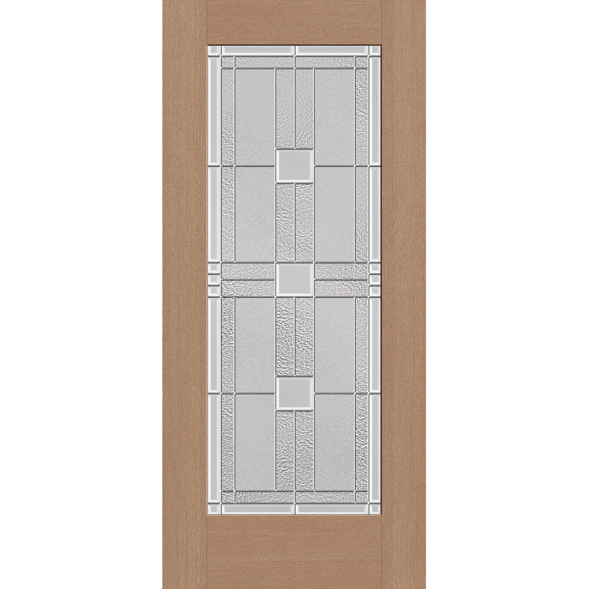 Austin flush glazed hurricane-rated fiberglass entry door, full lite, 36" x 80", tan woodgrain finish, Satin Nickel caming