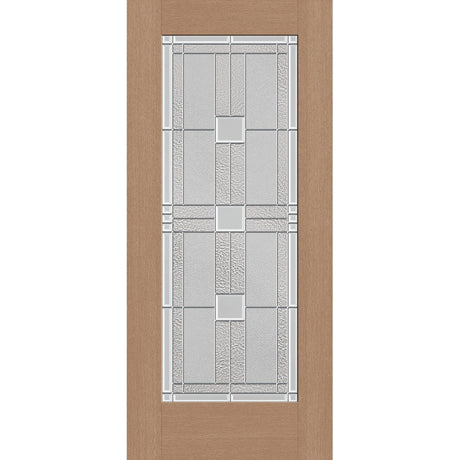 Austin flush glazed hurricane-rated fiberglass entry door, full lite, 36" x 80", tan woodgrain finish, Satin Nickel caming