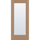 Clear flush glazed hurricane-rated fiberglass entry door, full lite, 36" x 80", tan woodgrain finish