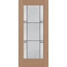 Dexter flush glazed hurricane-rated fiberglass entry door, full lite, 36" x 80", tan woodgrain finish, Black Aluminum caming