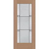 Dexter flush glazed hurricane-rated fiberglass entry door, full lite, 36" x 80", tan woodgrain finish, Black Aluminum caming