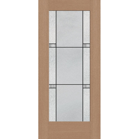 Dexter flush glazed hurricane-rated fiberglass entry door, full lite, 36" x 80", tan woodgrain finish, Black Aluminum caming
