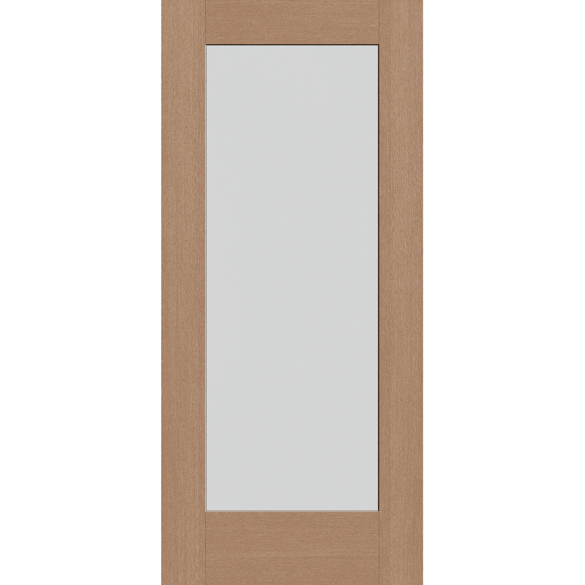 Frost flush glazed hurricane-rated fiberglass entry door, full lite, 36" x 80", tan woodgrain finish