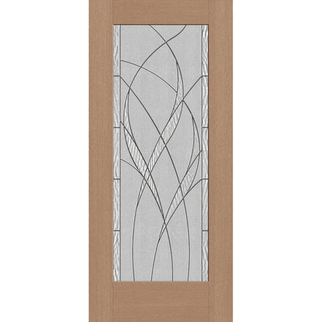 Waterside flush glazed hurricane-rated fiberglass entry door, full lite, 36" x 80", tan woodgrain finish, Black Chrome caming