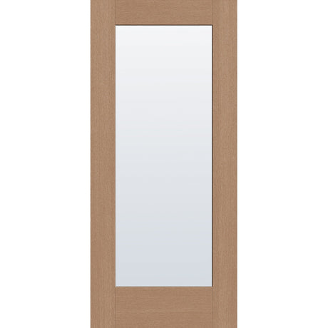 Clear flush glazed fiberglass entry door, full lite, 36" x 80", tan woodgrain finish