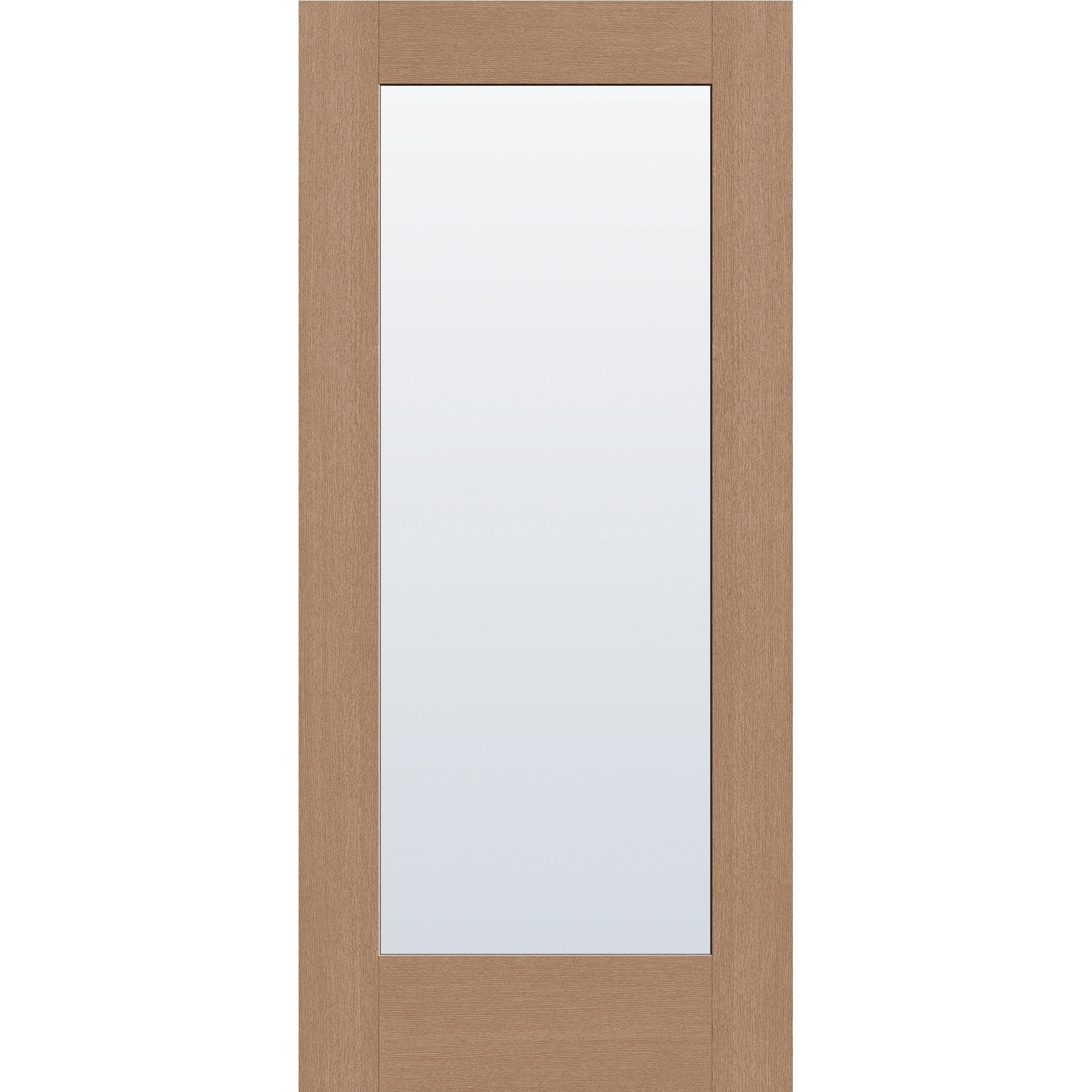 Clear flush glazed fiberglass entry door, full lite, 36" x 80", tan woodgrain finish