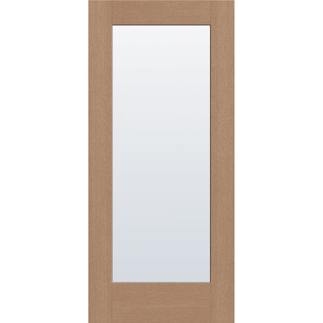 Clear flush glazed fiberglass entry door, full lite, 36" x 80", tan woodgrain finish