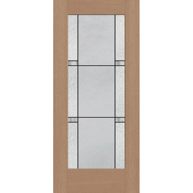 Dexter flush glazed fiberglass entry door, full lite, 36" x 80", tan woodgrain finish, Black Aluminum caming