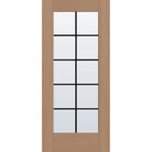 10 light grille flush glazed fiberglass entry door, full lite, 36" x 80", tan woodgrain finish, black grilles between glass