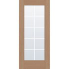 10 light grille flush glazed fiberglass entry door, full lite, 36" x 80", tan woodgrain finish, white grilles between glass