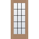 15 light grille flush glazed fiberglass entry door, full lite, 36" x 80", tan woodgrain finish, black grilles between glass