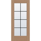 8 light grille flush glazed fiberglass entry door, full lite, 36" x 80", tan woodgrain finish, black grilles between glass