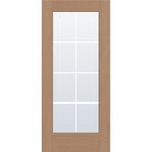 8 light grille flush glazed fiberglass entry door, full lite, 36" x 80", tan woodgrain finish, white grilles between glass