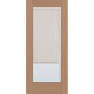 Raise & Lower Blinds flush glazed fiberglass entry door, full lite, 36" x 80", tan woodgrain finish, white blinds