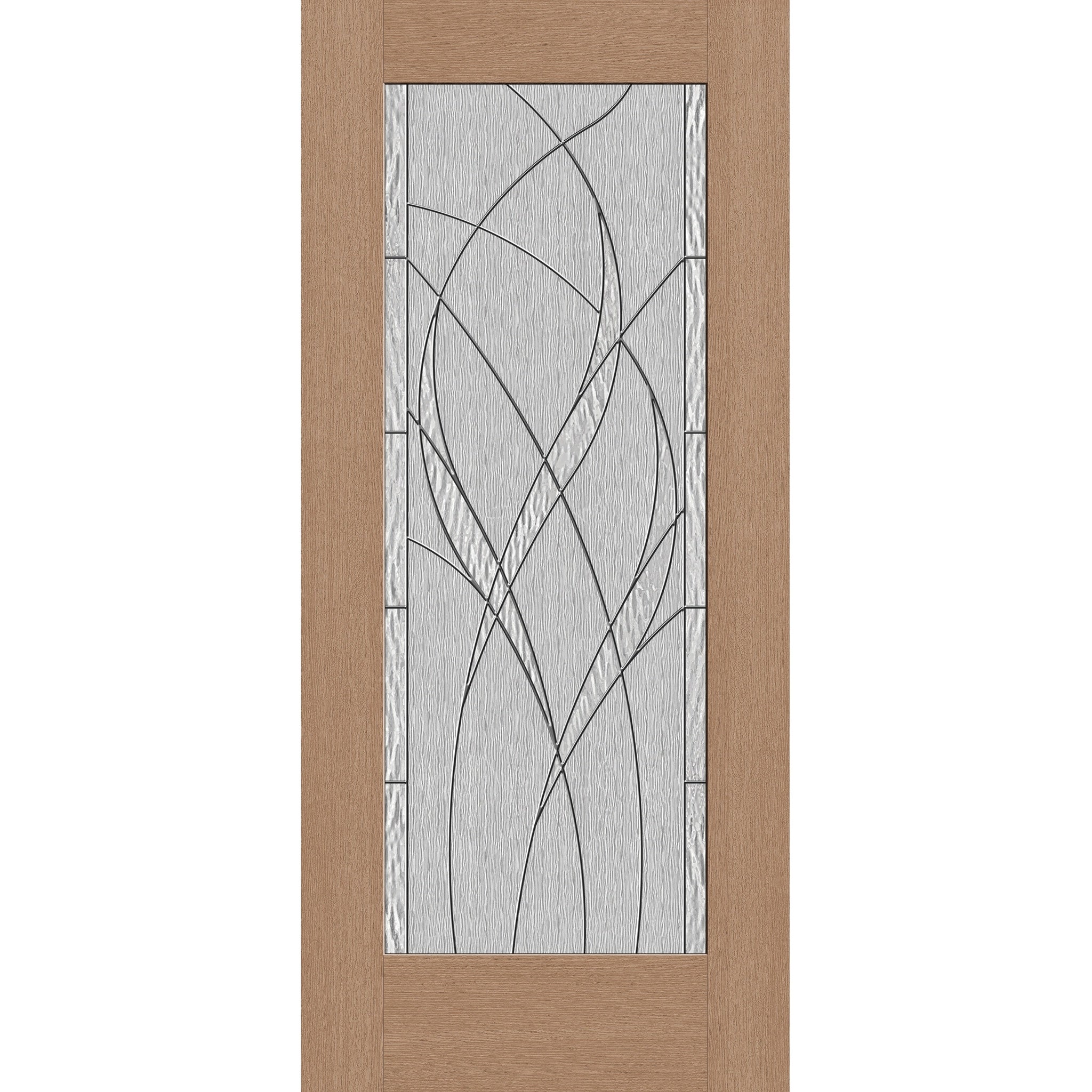 Waterside flush glazed fiberglass entry door, full lite, 36" x 80", tan woodgrain finish, Black Chrome caming