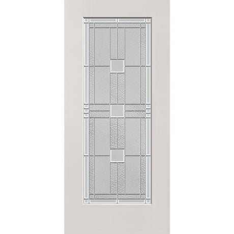 Austin flush glazed hurricane-rated fiberglass entry door, full lite, 36" x 80", white satin smooth finish, Satin Nickel caming