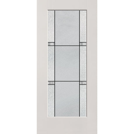 Dexter flush glazed hurricane-rated fiberglass entry door, full lite, 36" x 80", white satin smooth finish, Black Aluminum caming