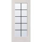 10 light grille flush glazed hurricane-rated fiberglass entry door, full lite, 36" x 80", white satin smooth finish, black grilles between glass