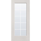10 light grille flush glazed hurricane-rated fiberglass entry door, full lite, 36" x 80", white satin smooth finish, white grilles between glass