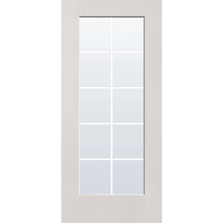 10 light grille flush glazed hurricane-rated fiberglass entry door, full lite, 36" x 80", white satin smooth finish, white grilles between glass