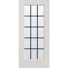 15 light grille flush glazed hurricane-rated fiberglass entry door, full lite, 36" x 80", white satin smooth finish, black grilles between glass