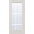 15 light grille flush glazed hurricane-rated fiberglass entry door, full lite, 36" x 80", white satin smooth finish, white grilles between glass
