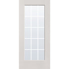 15 light grille flush glazed hurricane-rated fiberglass entry door, full lite, 36" x 80", white satin smooth finish, white grilles between glass
