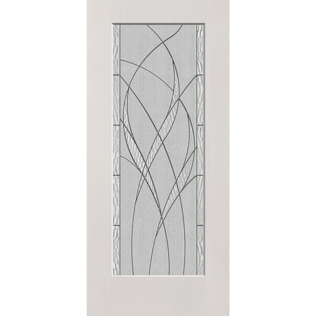 Waterside flush glazed hurricane-rated fiberglass entry door, full lite, 36" x 80", white satin smooth finish, Black Chrome caming