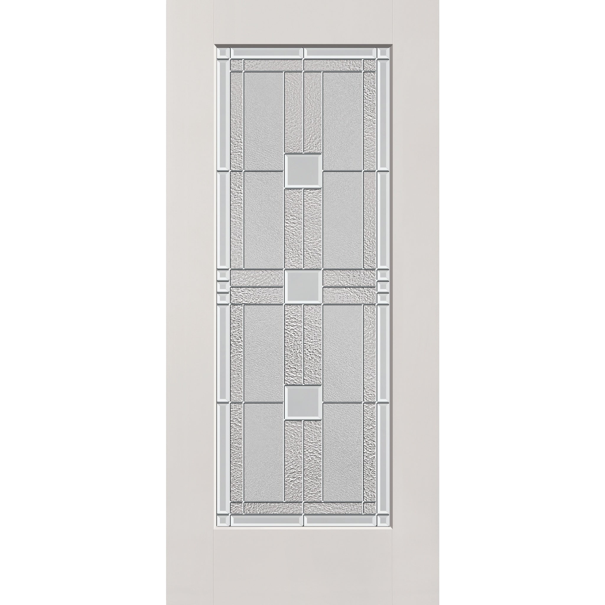Austin flush glazed fiberglass entry door, full lite, 36" x 80", white satin smooth finish, Satin Nickel caming