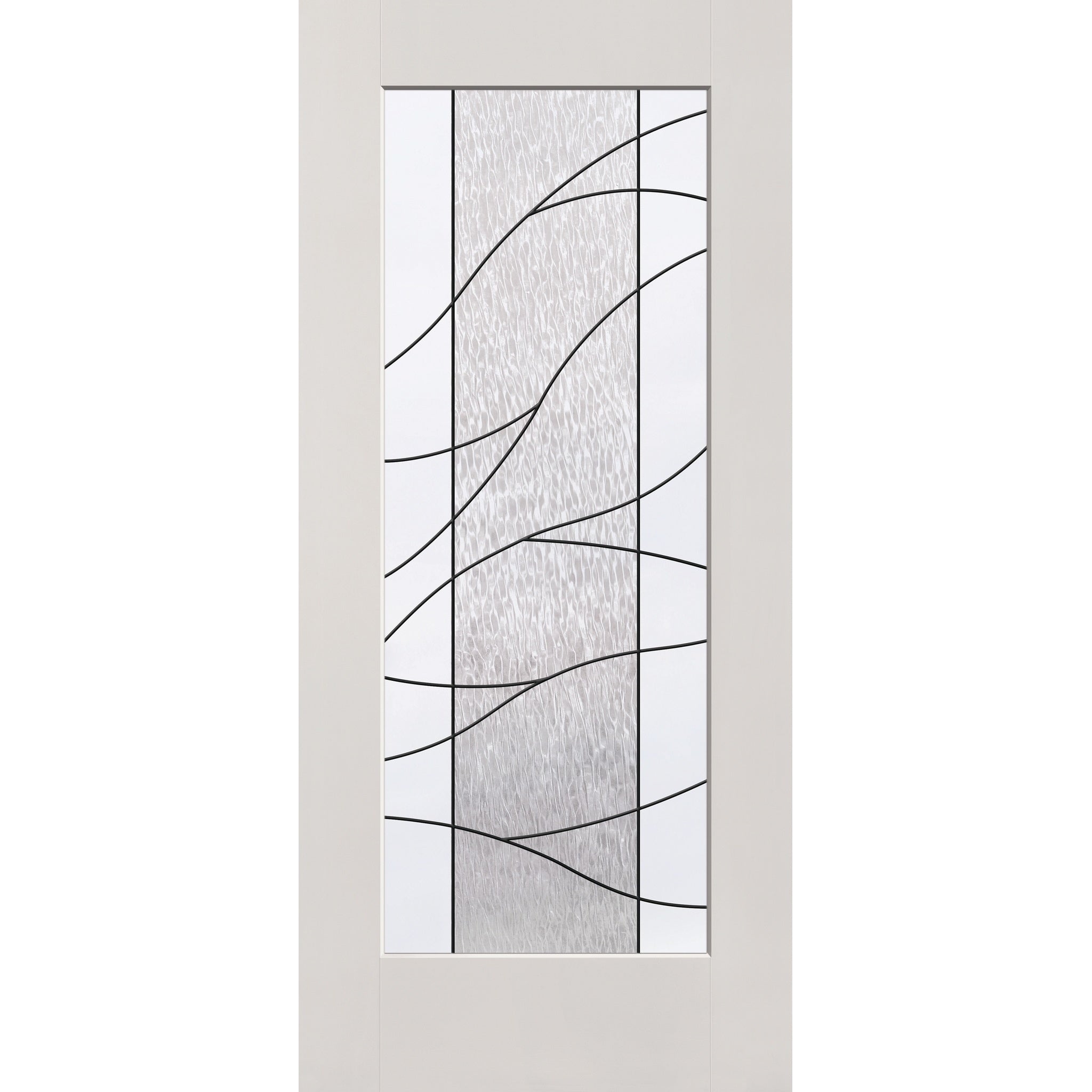 Briselle flush glazed fiberglass entry door, full lite, 36" x 80", white satin smooth finish, Patina caming