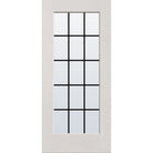 15 light grille flush glazed fiberglass entry door, full lite, 36" x 80", white satin smooth finish, black grilles between glass