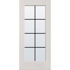 8 light grille flush glazed fiberglass entry door, full lite, 36" x 80", white satin smooth finish, black grilles between glass