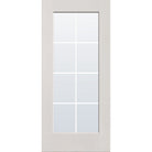 8 light grille flush glazed fiberglass entry door, full lite, 36" x 80", white satin smooth finish, white grilles between glass