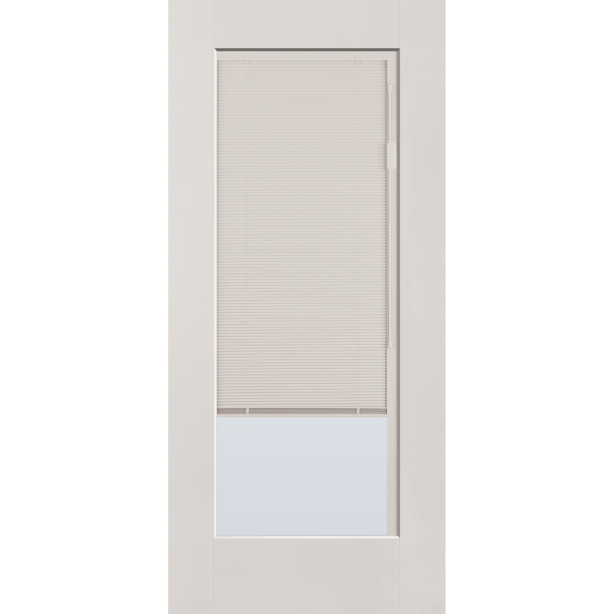 Raise & Lower Blinds flush glazed fiberglass entry door, full lite, 36" x 80", white satin smooth finish, white blinds