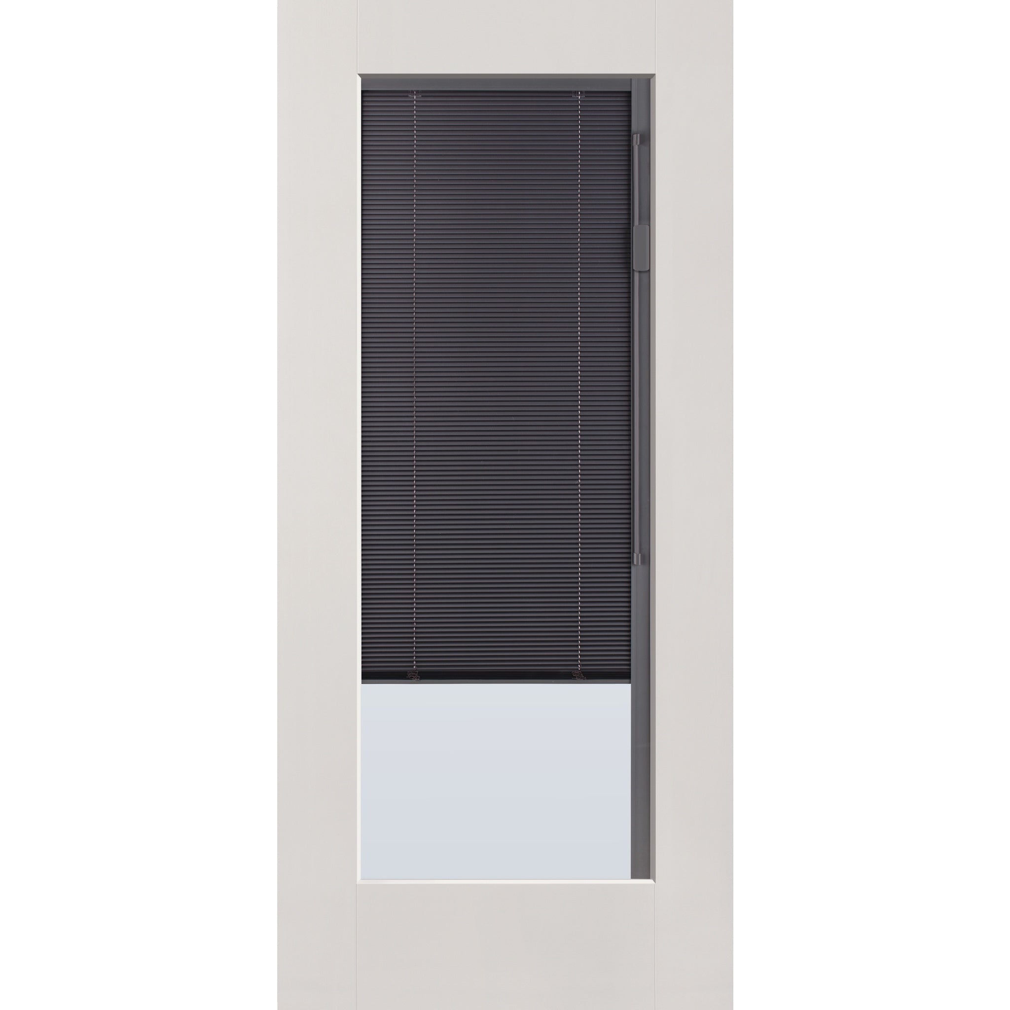 Raise & Lower Blinds flush glazed fiberglass entry door, full lite, 36" x 80", white satin smooth finish, slate blinds