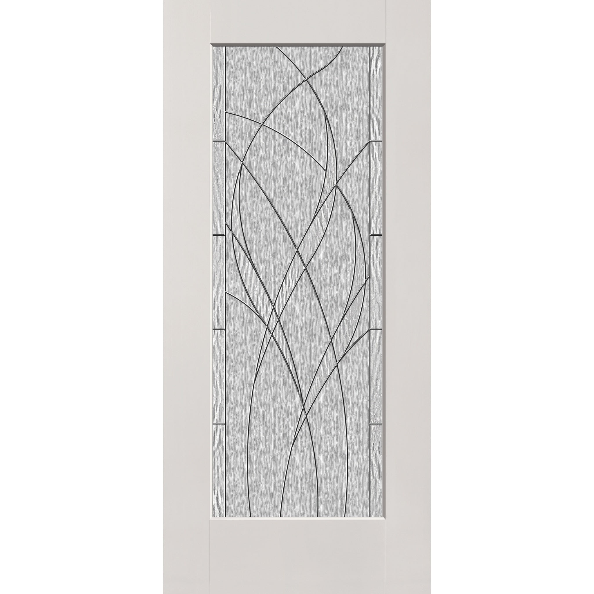 Waterside flush glazed fiberglass entry door, full lite, 36" x 80", white satin smooth finish, Black Chrome caming