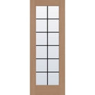 12 light grille flush glazed hurricane-rated fiberglass entry door, full lite, 36" x 96", tan woodgrain finish, black grilles between glass