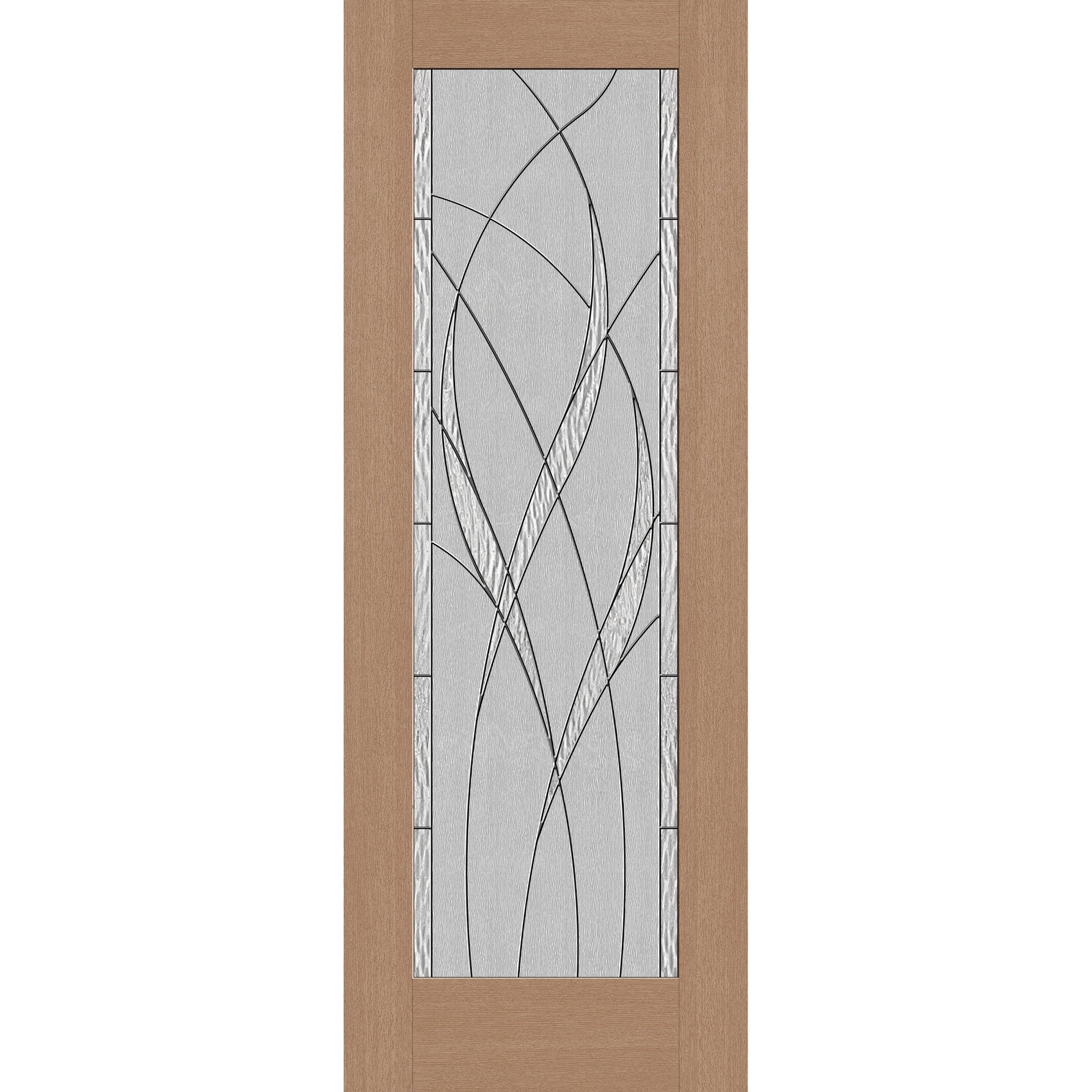 Waterside flush glazed hurricane-rated fiberglass entry door, full lite, 36" x 96", tan woodgrain finish, Black Chrome caming