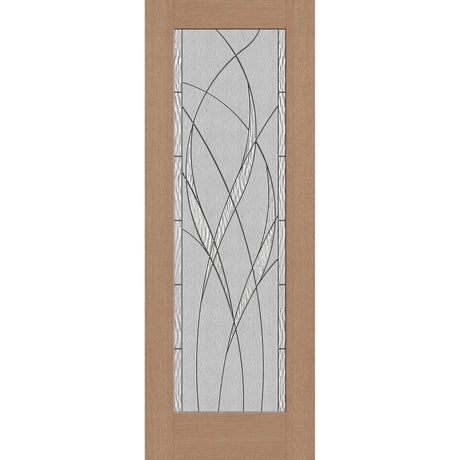 Waterside flush glazed hurricane-rated fiberglass entry door, full lite, 36" x 96", tan woodgrain finish, Black Chrome caming