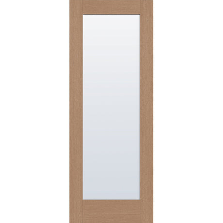 Clear flush glazed fiberglass entry door, full lite, 36" x 96", tan woodgrain finish