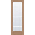 18 light grille flush glazed fiberglass entry door, full lite, 36" x 96", tan woodgrain finish, white grilles between glass