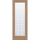 18 light grille flush glazed fiberglass entry door, full lite, 36" x 96", tan woodgrain finish, white grilles between glass